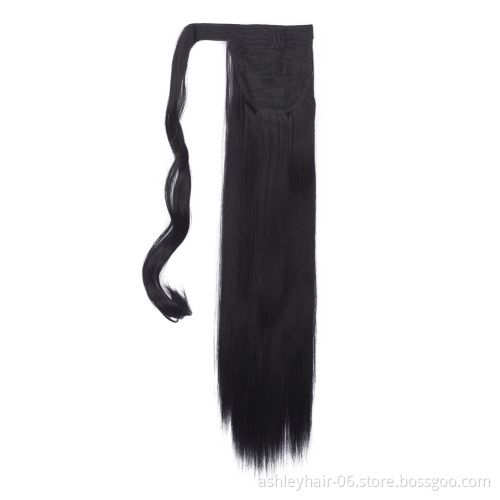 Factory wholesale synthetic 26" 66cm wrap around ponytail pony tails straight instant wrap extensions yaki ponytail hair